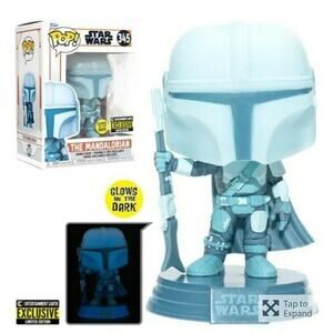 Funko Pop Star Wars : The Mandalorian Hologram GITD #345 With Protector!